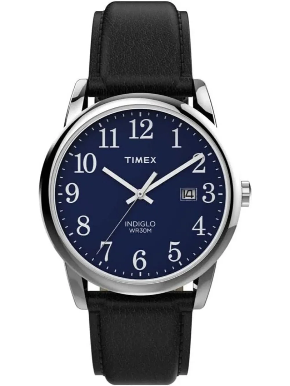 Men's Black And Blue Analog Quartz Leather Strap Sport Easy Reader Wrist Watch